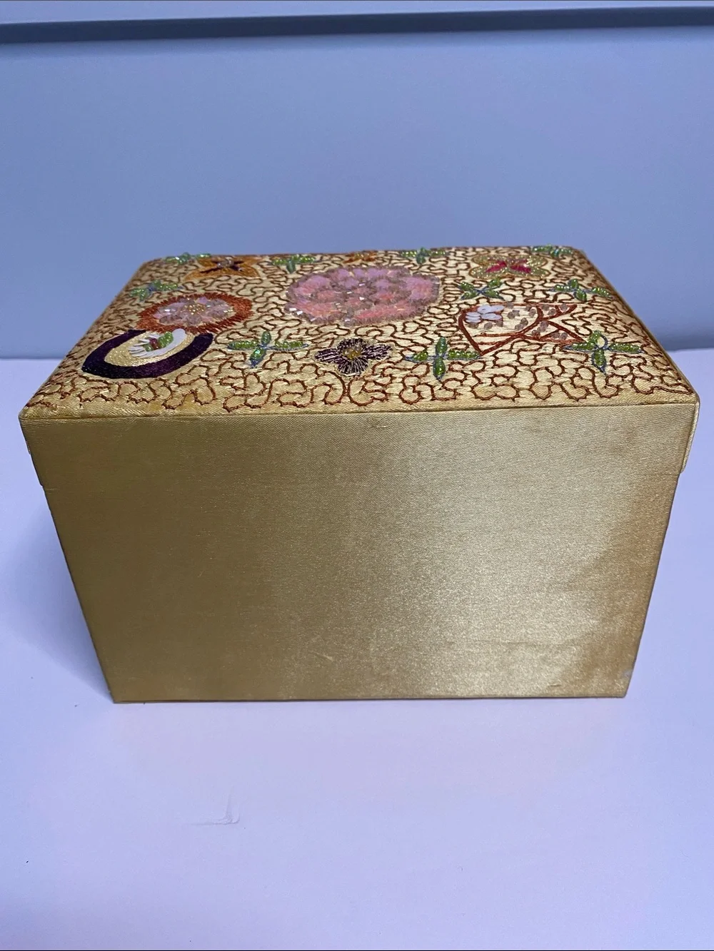 Embellished Beaded Gold Jewelry Box